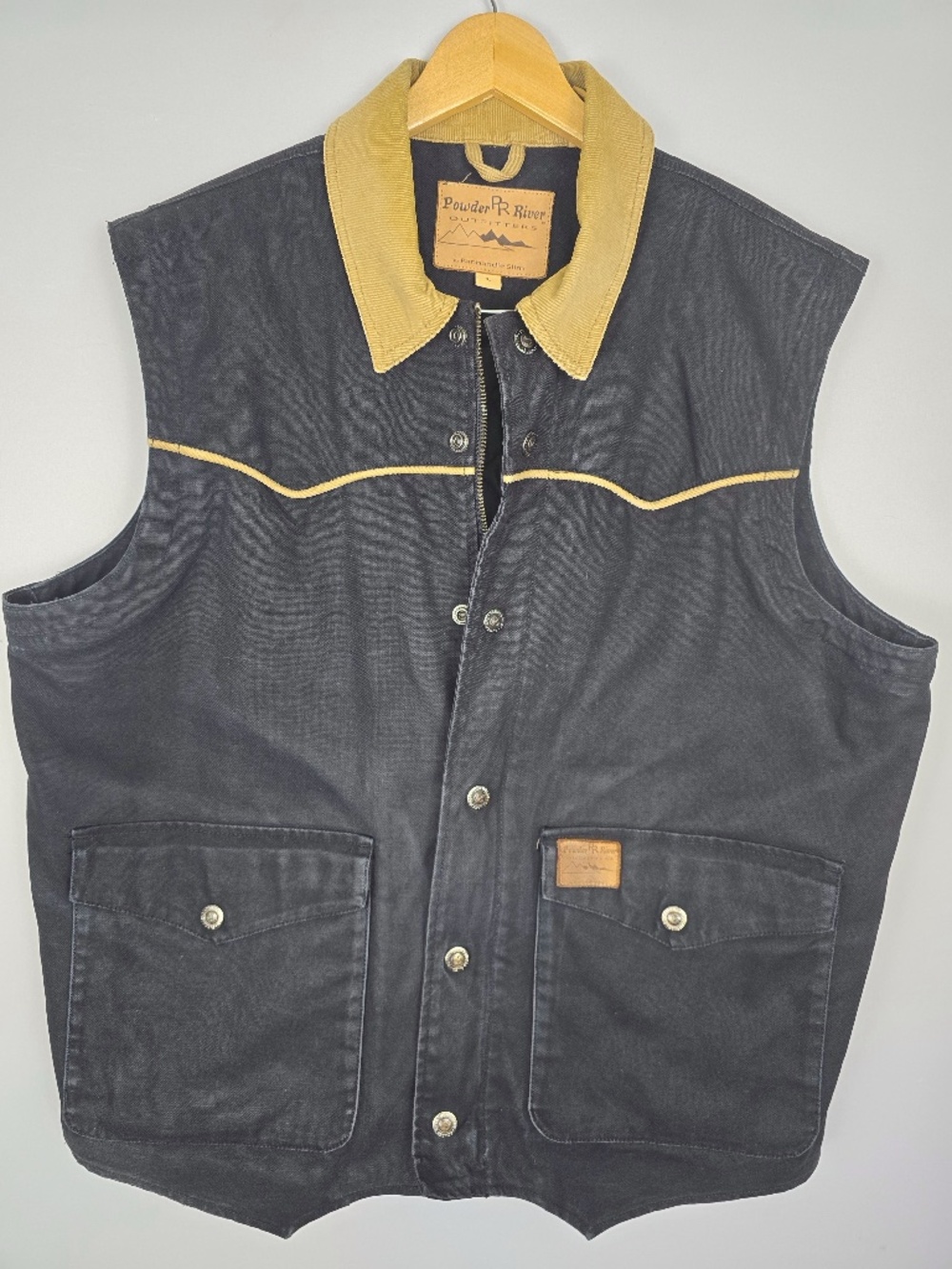 Vintage Powder River Outfitters Western Vest Mens L Insulated Liner Black